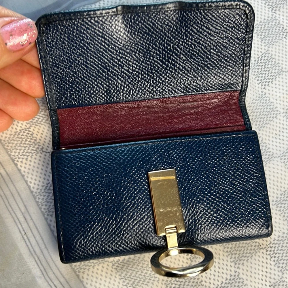 Auth.BVLGARI B-Zero Indigo Blue Leather Key Case Vintage Gold-Tone hardware 3x4”